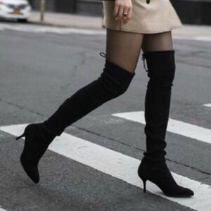 Stuart Weitzman black suede Tiemodel over-the-knee high heel boots - size 7.5
